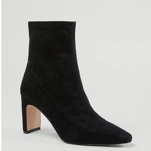 Ann Taylor Faux Suede Blade Heel Stretch Booties Side Zip 6.5 Never Worn